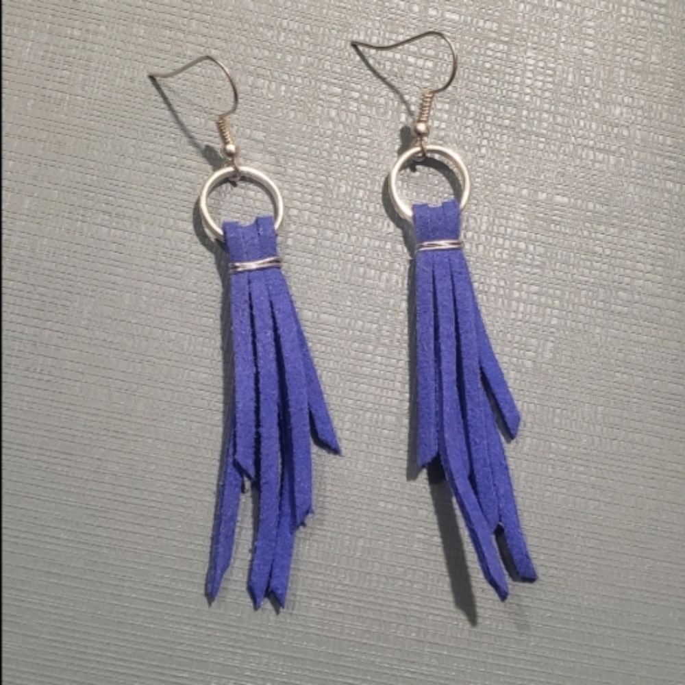 Clear Out Sale!!!Earrings -Blue leather tassel